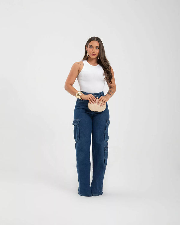 Calça Jean WIDE LEG CARGO Azul