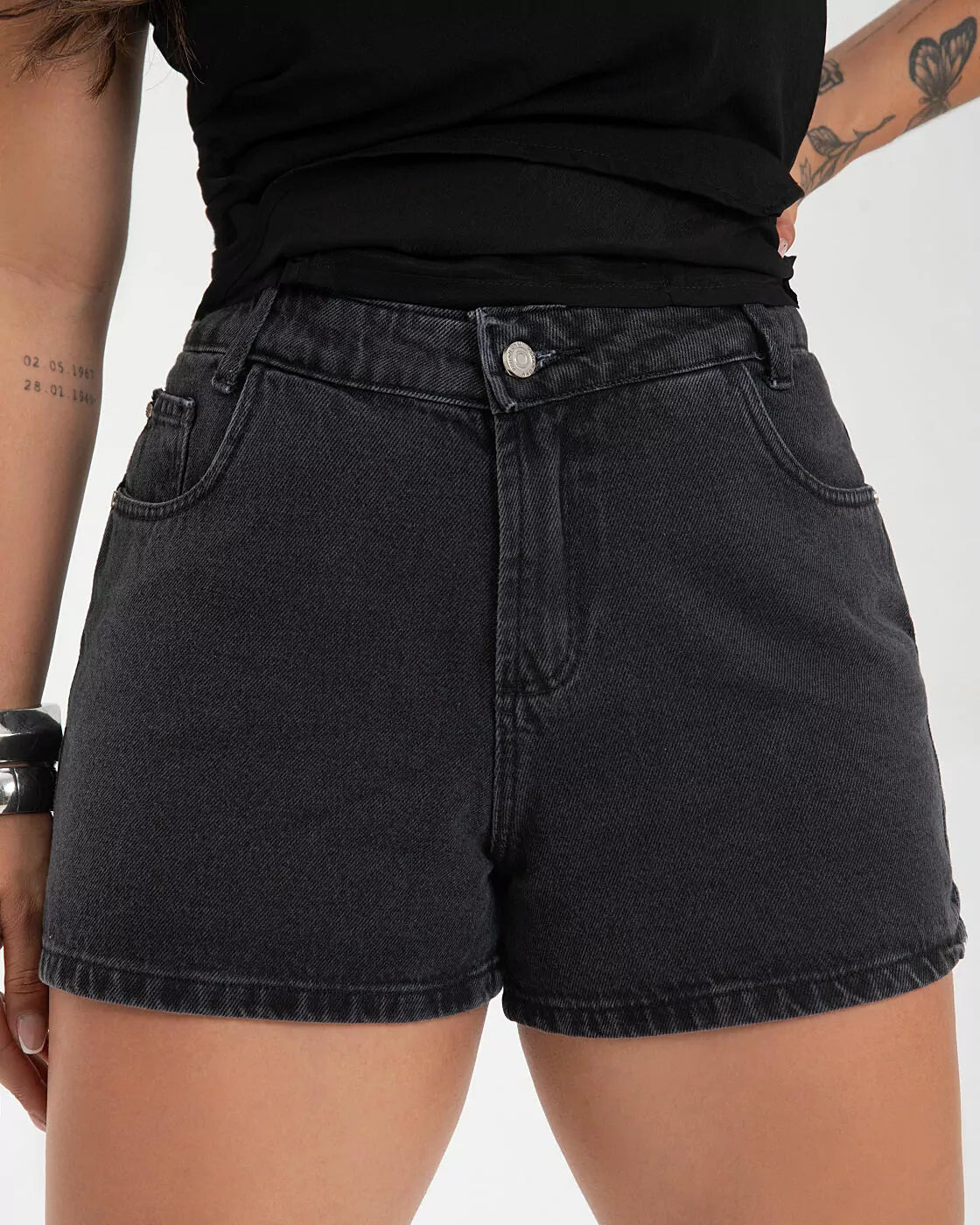 Short Jeans Preto Vintage 100% Algodão