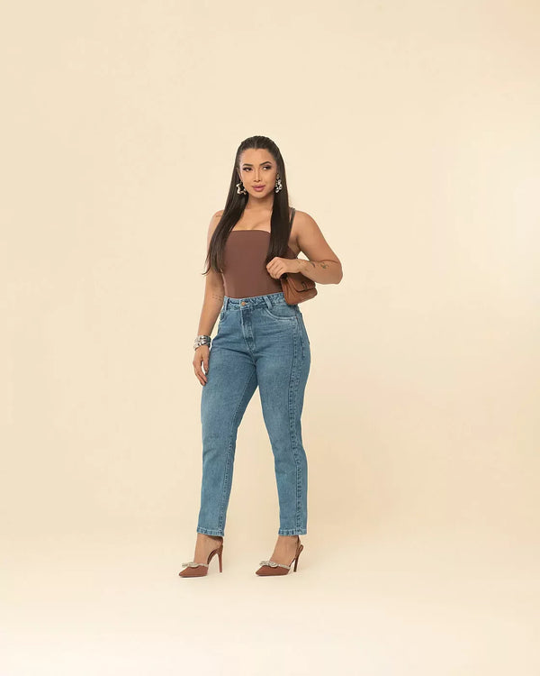 Calça Jeans MOM com Emenda Lateral