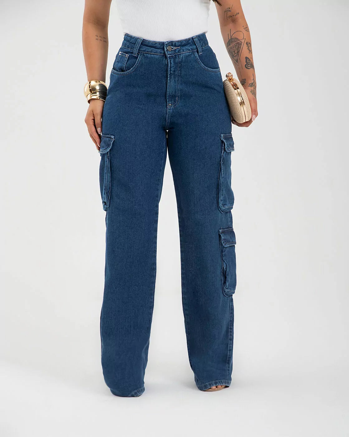 Calça Jean WIDE LEG CARGO Azul
