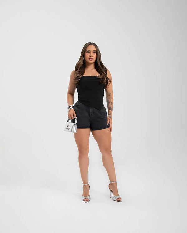 Short Jeans Preto Vintage 100% Algodão