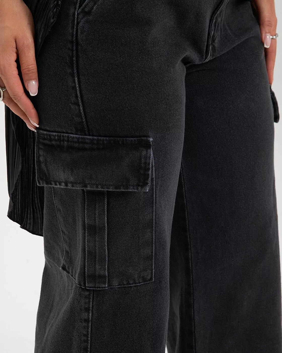 Calça Jeans WIDE LEG CARGO Preto Vintage
