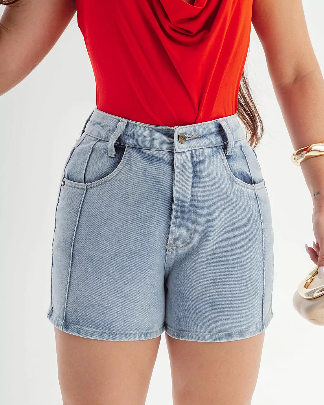 Short Jeans com Nervuras 100% Algodão