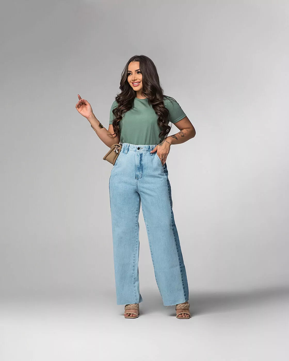 Calça Jeans WIDE LEG com Emenda Lateral