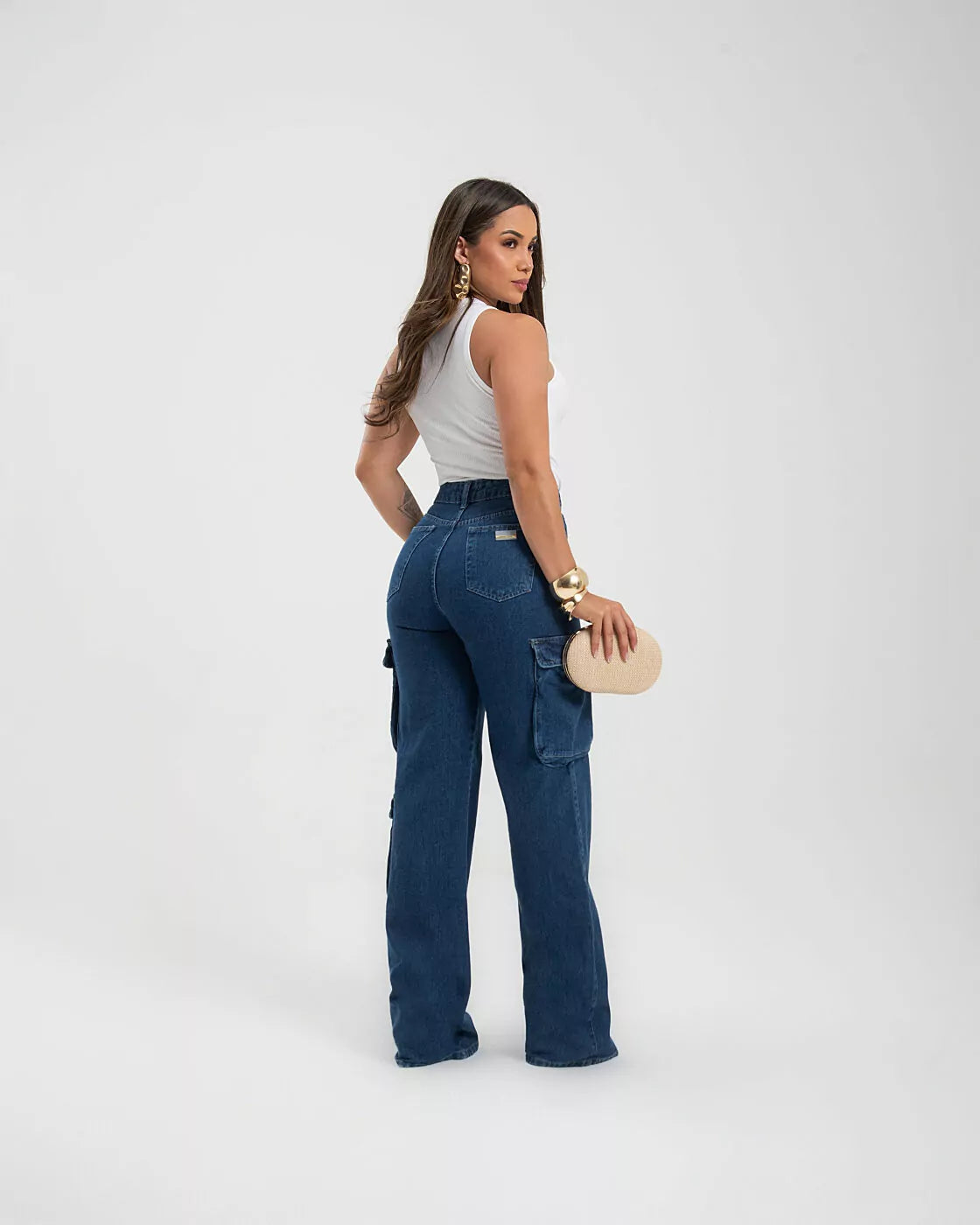 Calça Jean WIDE LEG CARGO Azul