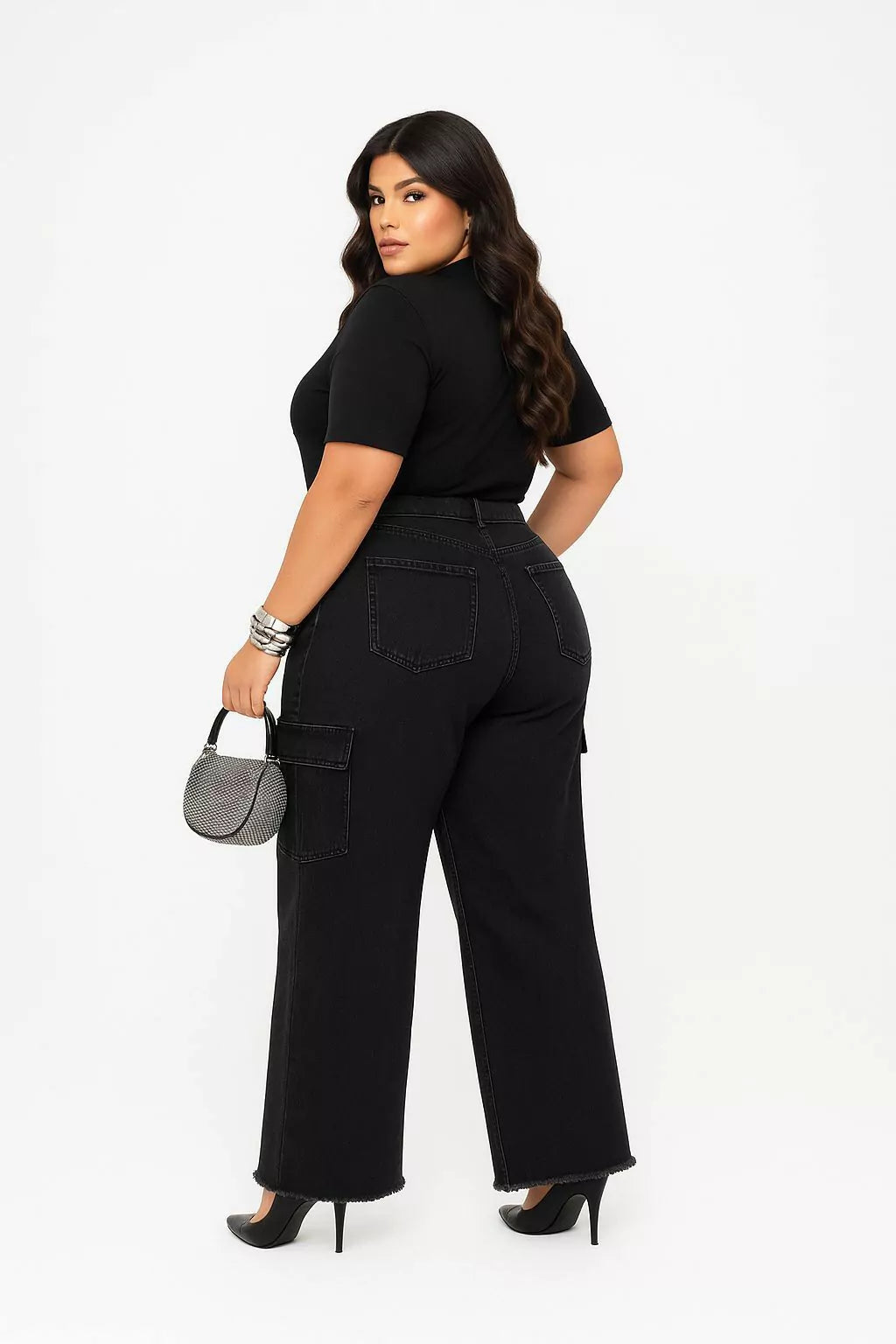 Calça Jeans PLUS SIZE WIDE LEG Preto Vintage