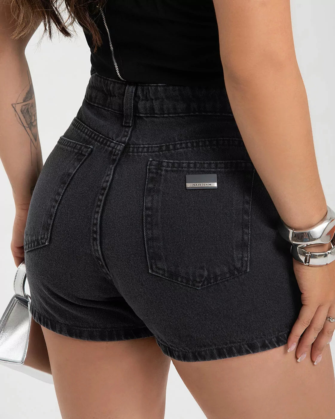 Short Jeans Preto Vintage 100% Algodão