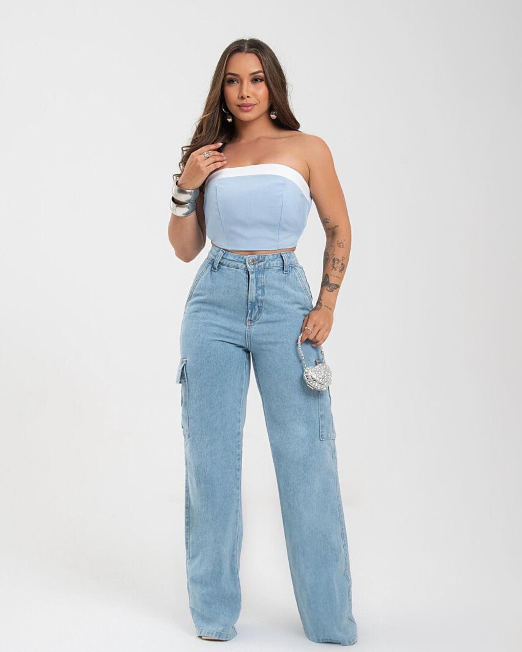 Calça Jeans WIDE LEG CARGO - MEL CARTIER