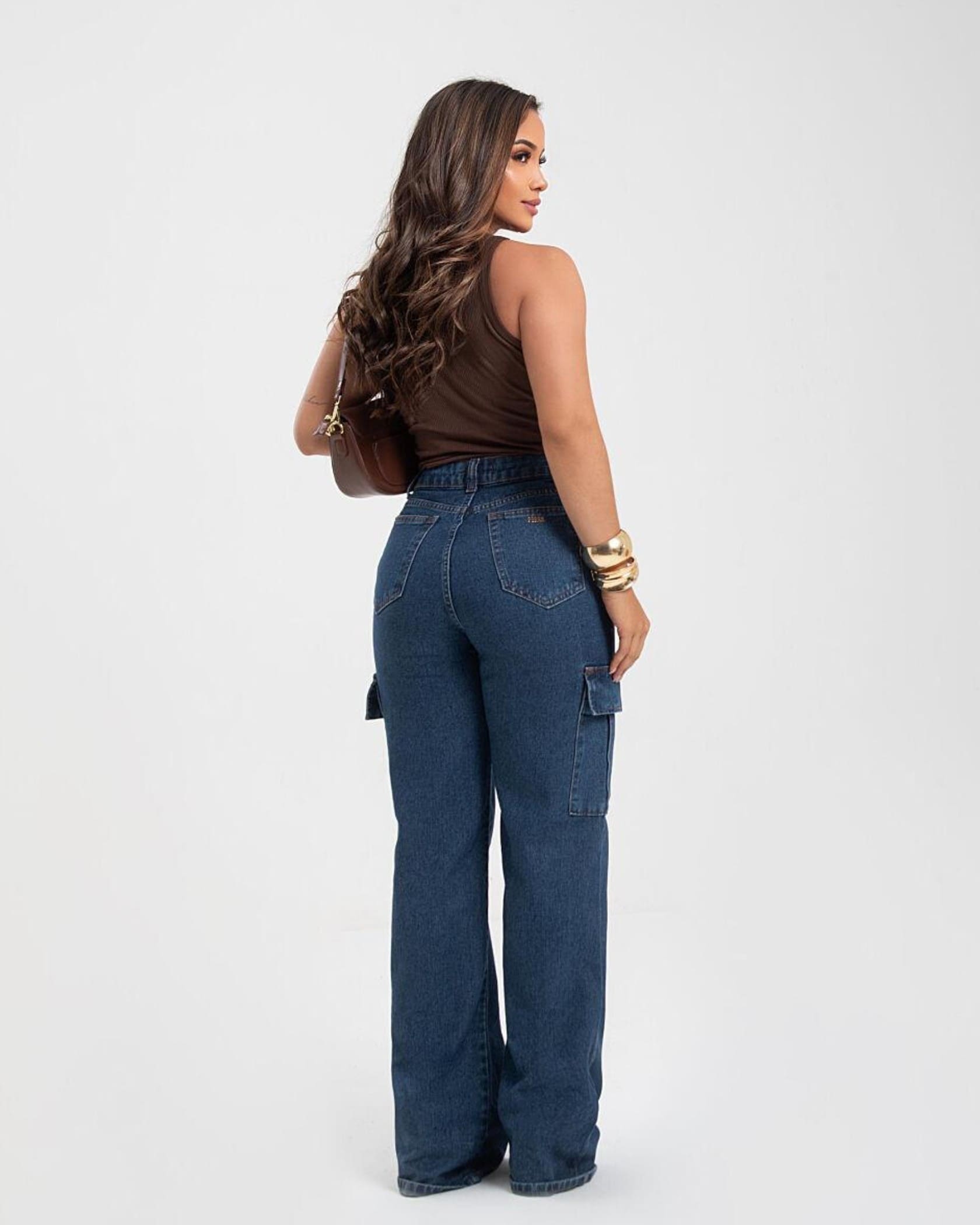 Calça Jeans WIDE LEG CARGO - KARMEN GARCIA
