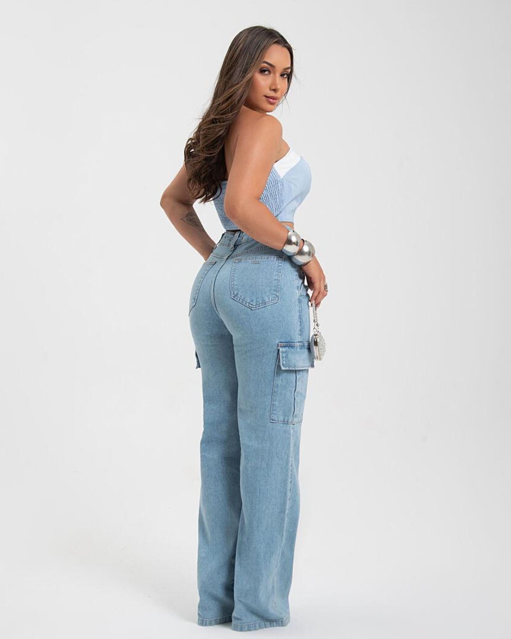 Calça Jeans WIDE LEG CARGO - MEL CARTIER