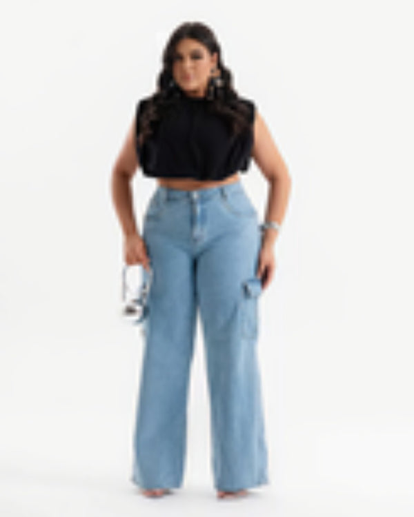 Calça Jeans NINA CAIRO PLUS SIZE WIDE LEG
