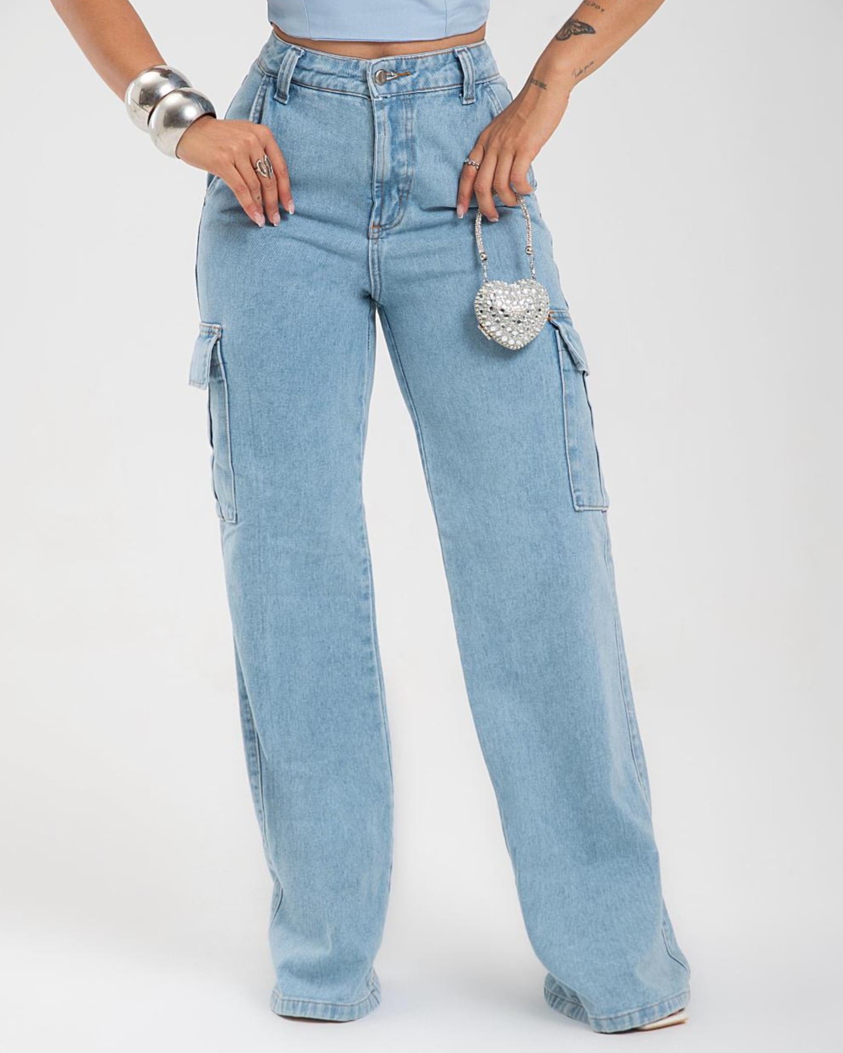 Calça Jeans WIDE LEG CARGO - MEL CARTIER OUTLET
